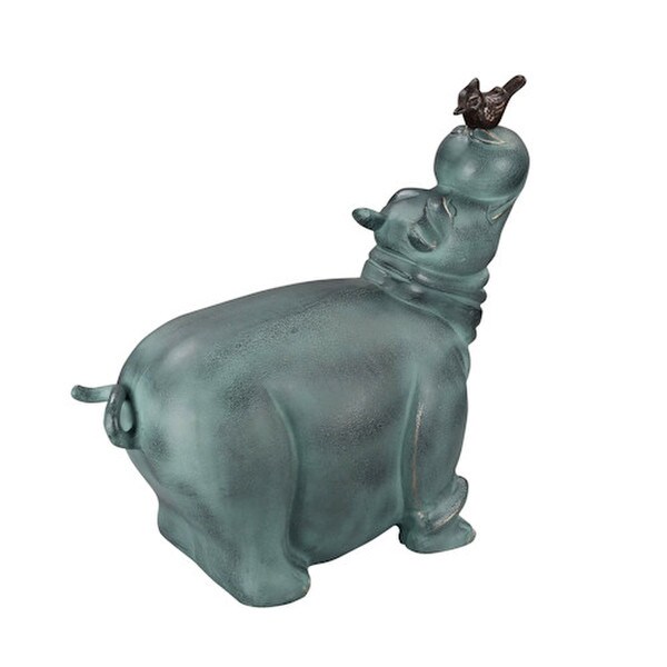The combination of the playful hippo and the bird creates a charming scene